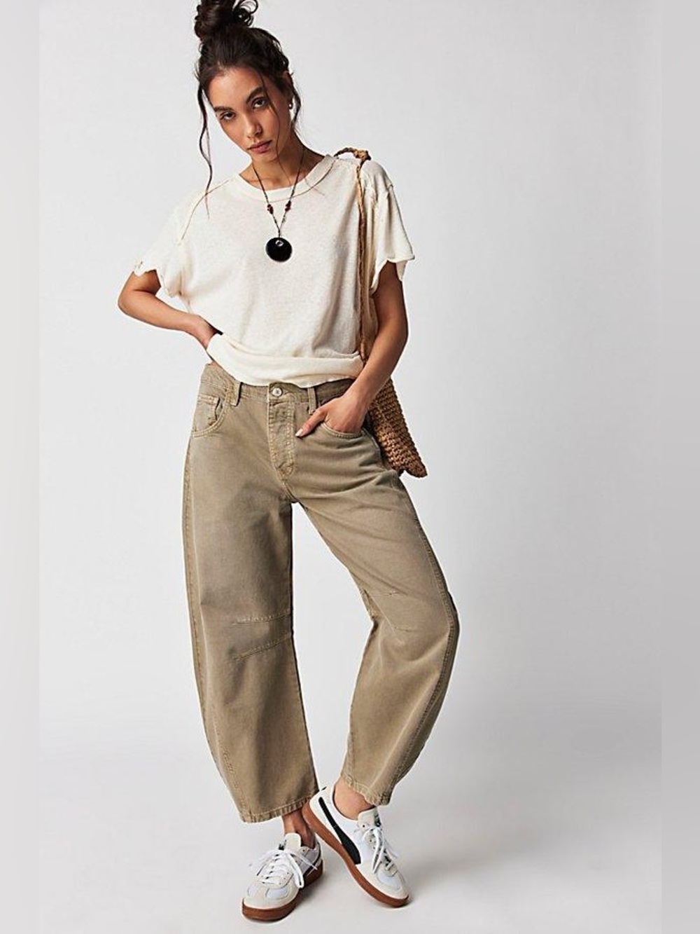 NWT Free People We the Free Good Luck Mid-Rise Barrel Jeans 28S